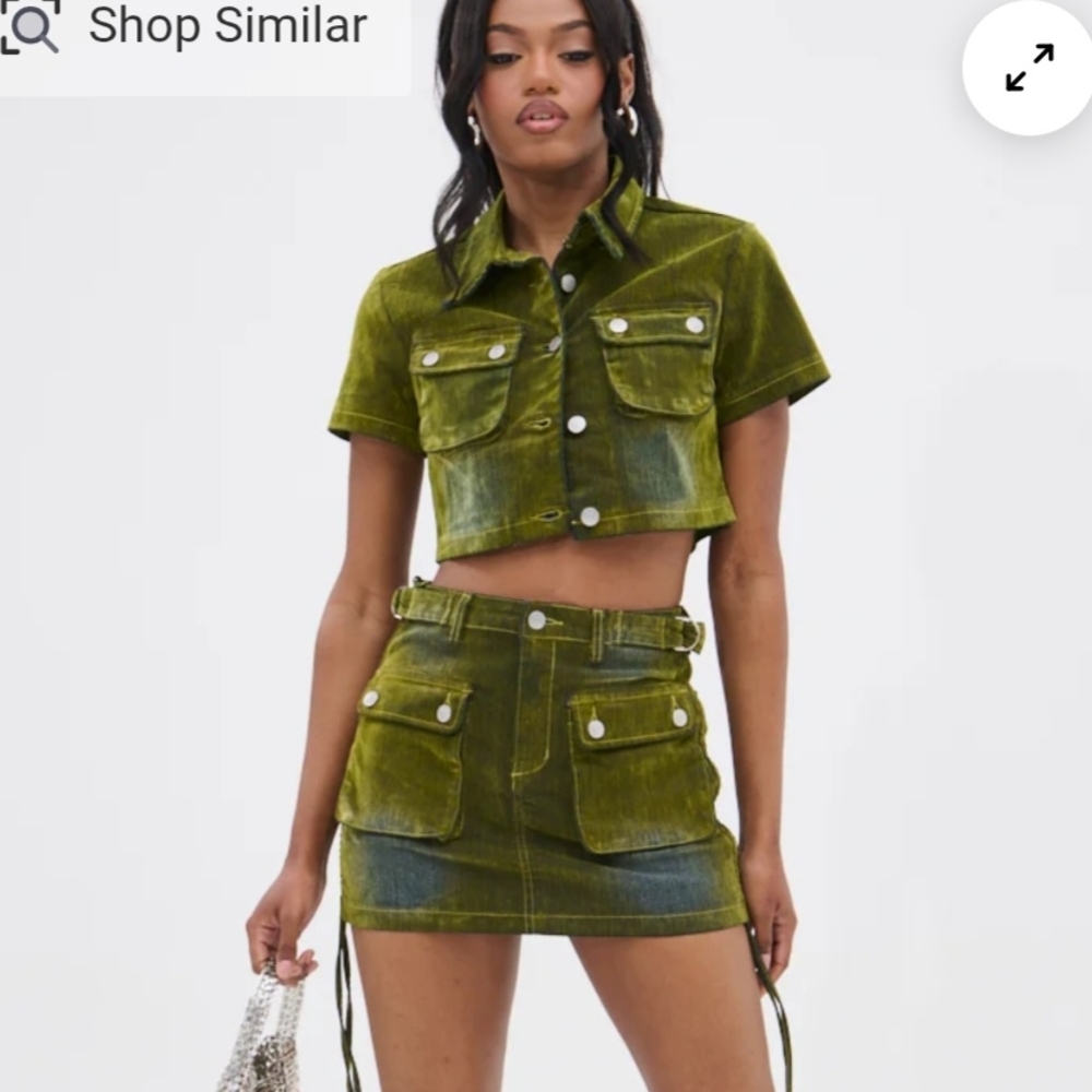 Akira Moss Green Distressed Velvet Cropped Jacket Size M - Picture 5 of 14